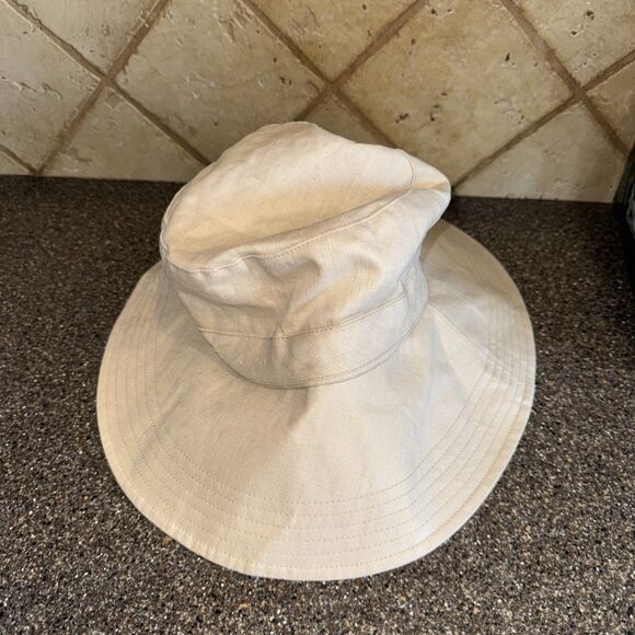 Gigi Pip 100% Linen Summer Bucket Hat Packable Beach Cap Sz XL Cream Beige New main image 5